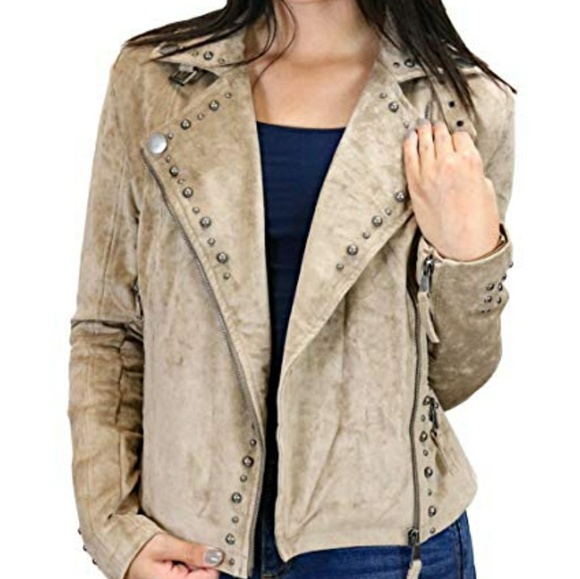 Miss Me Studded Faux Suede Moto Jacket - Picture 1 of 8